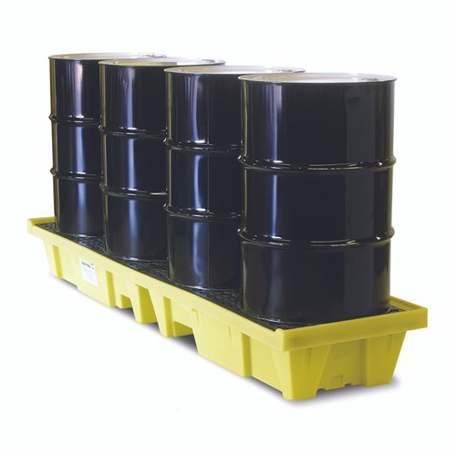 4 Drum In-Line Poly Spill Pallet, Yellow